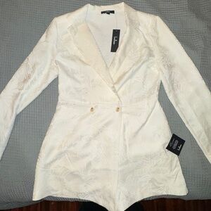 Elegant Cream Floral Design Women's Blazer Romper